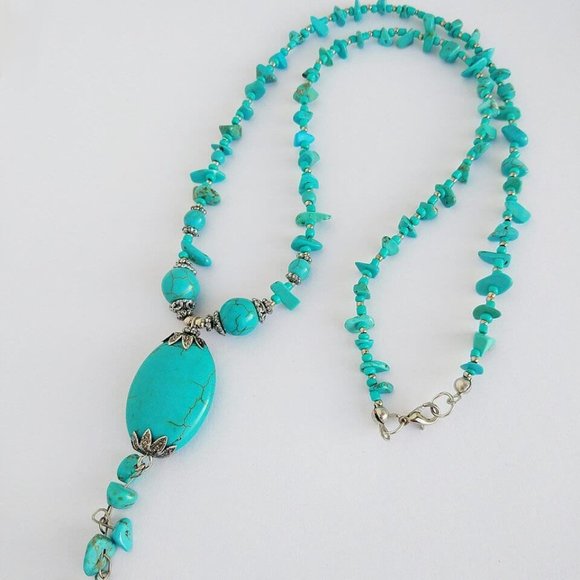 Turquoise Natural Stone Necklace Hand Made - Picture 4 of 4